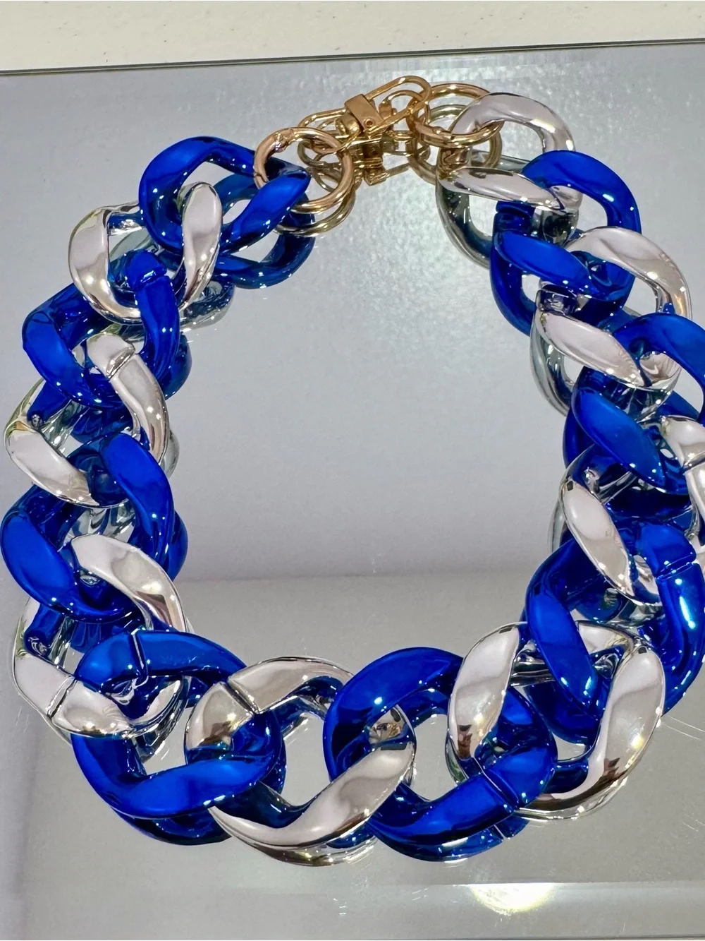 New Metallic Bold Blue & Silver Chunky Bag Chain